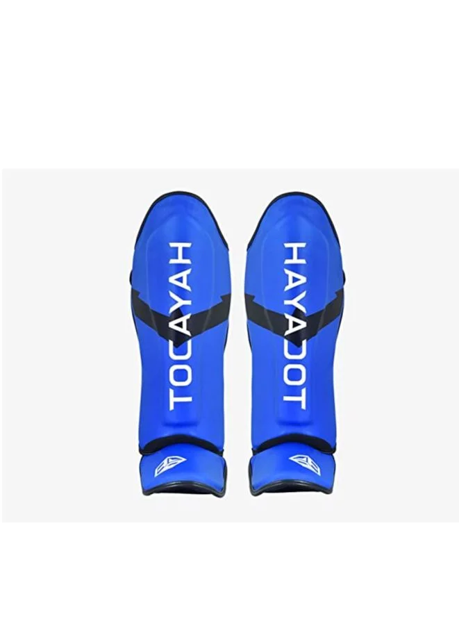 Tocayah Classic Shin Guards Premium Leather Protective Pads with Adjustable Straps for Boxing MMA and Muay Thai (Blue, Adult) g15k0