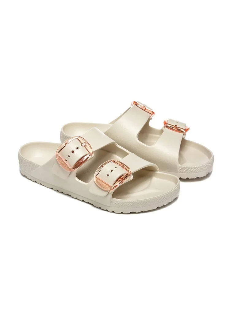 Premium Natural Leather Sandals Big Buckle High Shine Finish (Ecru, 38 EU) 4qe1d