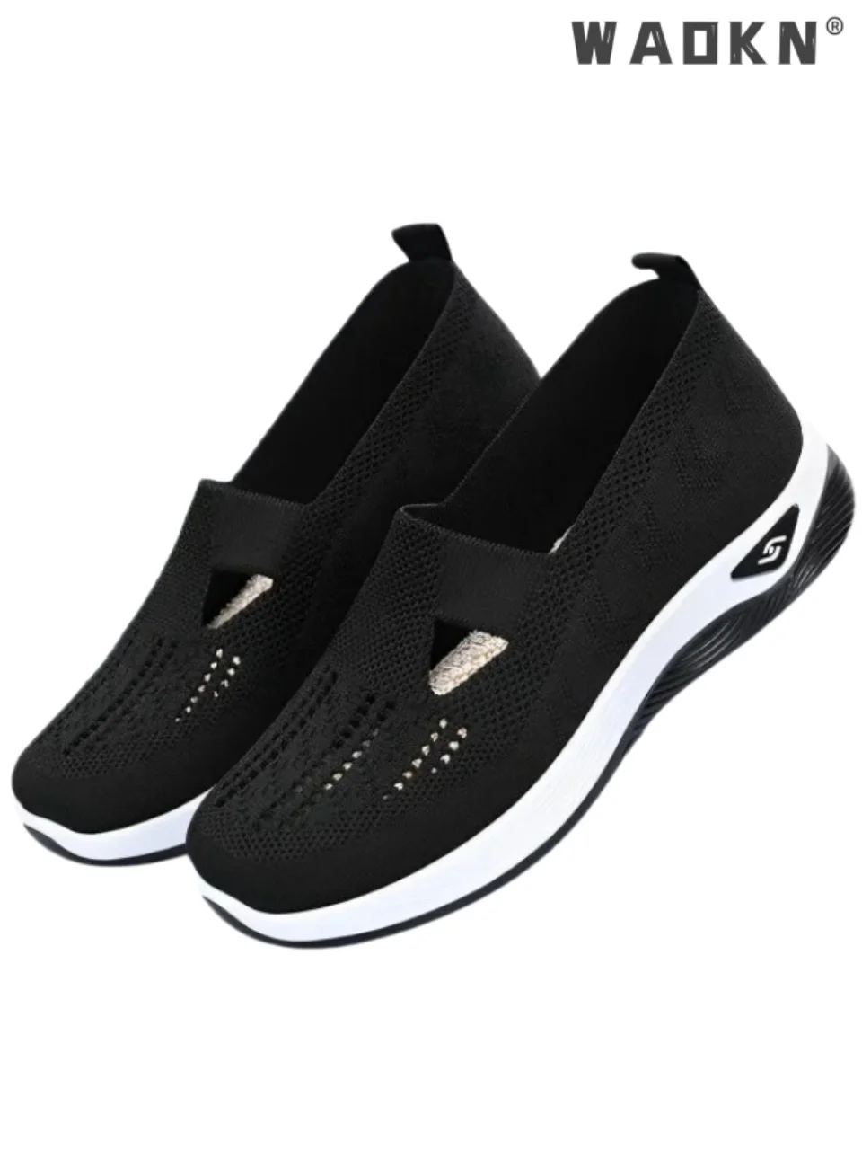 WAOKN Women's Orthopedic Woven Walking Shoes Breathable Slip-On Flats with Arch Support and Thick Sole (Black, 38) ieg81