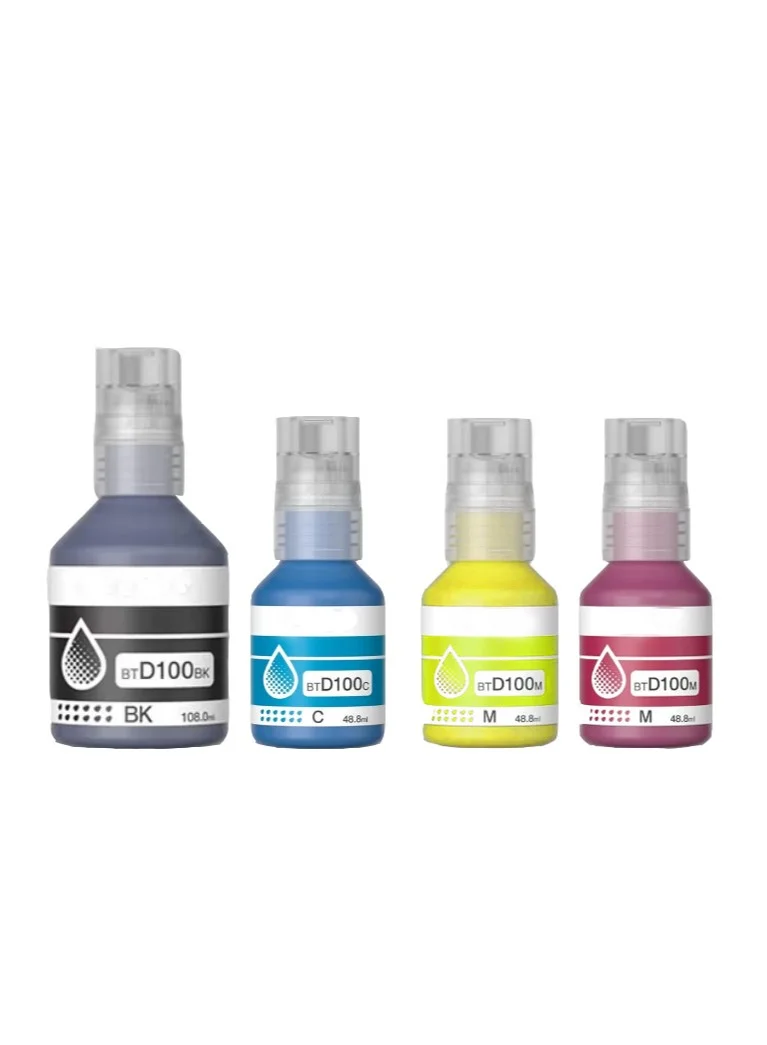 Premium Ink Tank Printer Refill Set BTD100 High Yield Black and Color Cartridges (4-Pack, 7500 Pages Black, 5000 Pages Color) ire8v