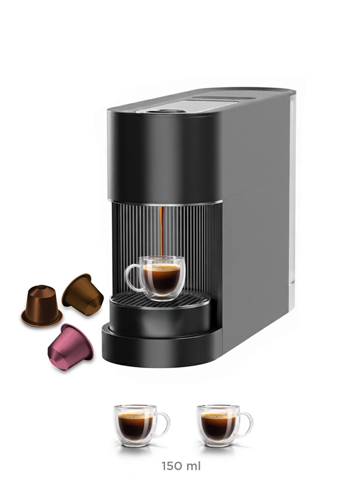 Premium Mini Espresso Coffee Machine Compact Brewing System with 2 Double-Walled Glass Cups (Black) ao73q