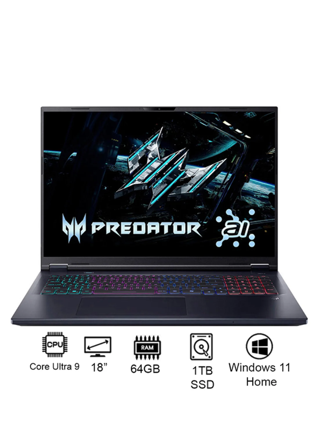 Acer Predator Helios Neo 18 Gaming Laptop (18-inch, 64GB RAM, 1TB SSD, RTX 5070 Ti, Abyssal Black) ycjv0