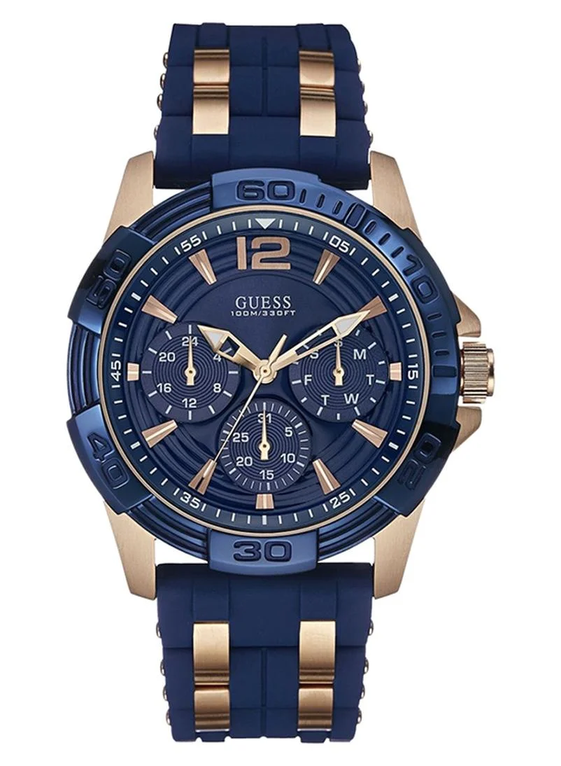 Premium Analog Quartz Wristwatch for Men (Blue and Gold, 36 mm) ojktr