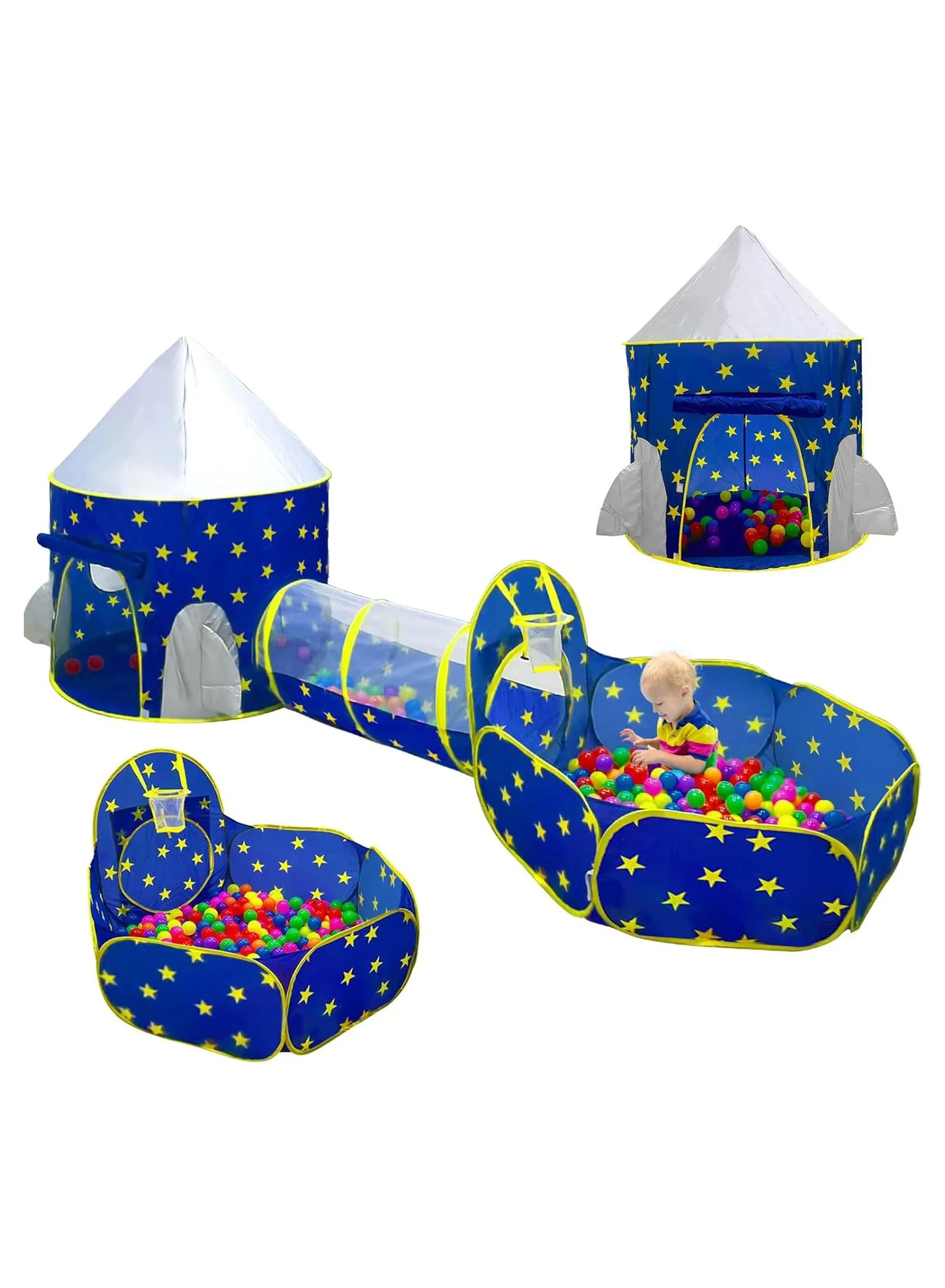 NNEWVANTE 3-Piece Kids Play Tent Set with Ball Pit and Crawl Tunnel, Indoor and Outdoor Playhouse for Toddlers (Blue) 520o6