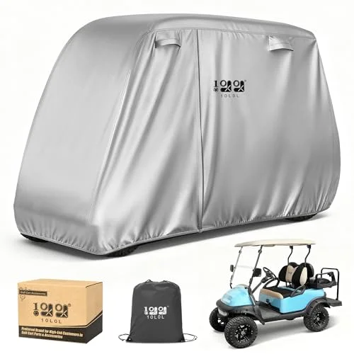10L0L Golf Cart Cover Heavy Duty 420D Oxford Waterproof Protection for 4 Passenger Vehicles (Silver, 274 x 122 x 168 cm) 38yd1