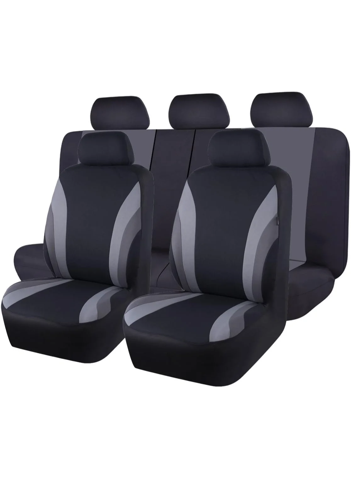 BUANIERT Universal Fit Car Seat Cover Set Premium Breathable Polyester with 5mm Composite Sponge Padding (Black and Gray, Full Set) mlbtt