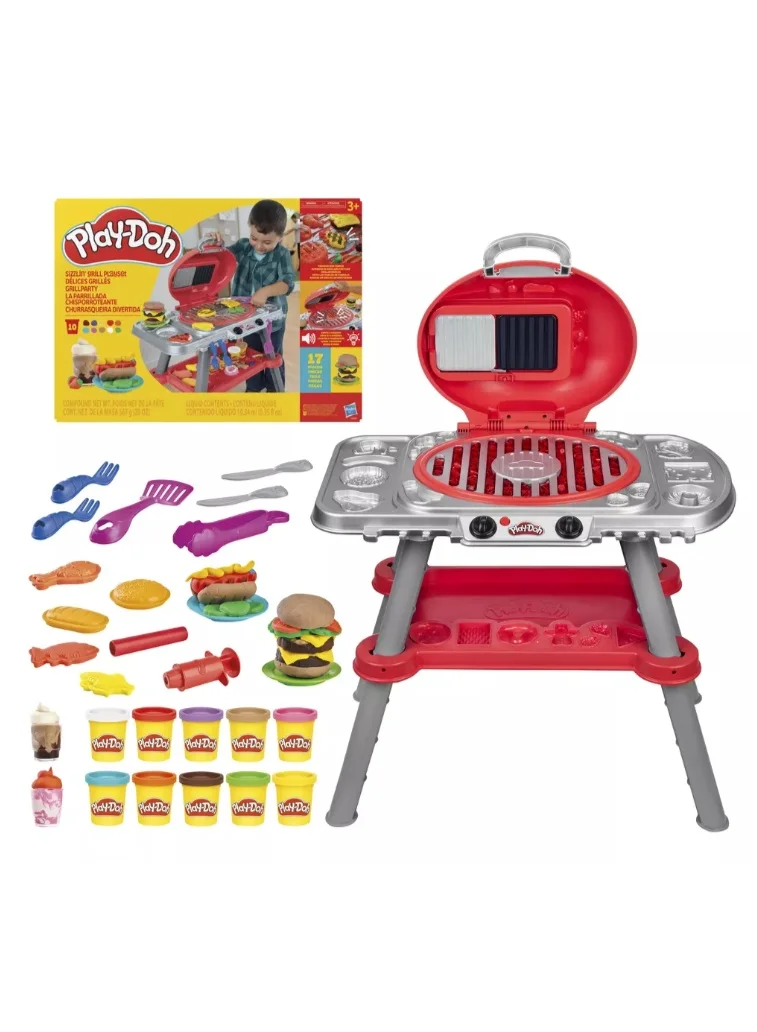Creative Kitchen Grill Modeling Dough Playset with 27-Piece Accessory Set for Kids xt5jq