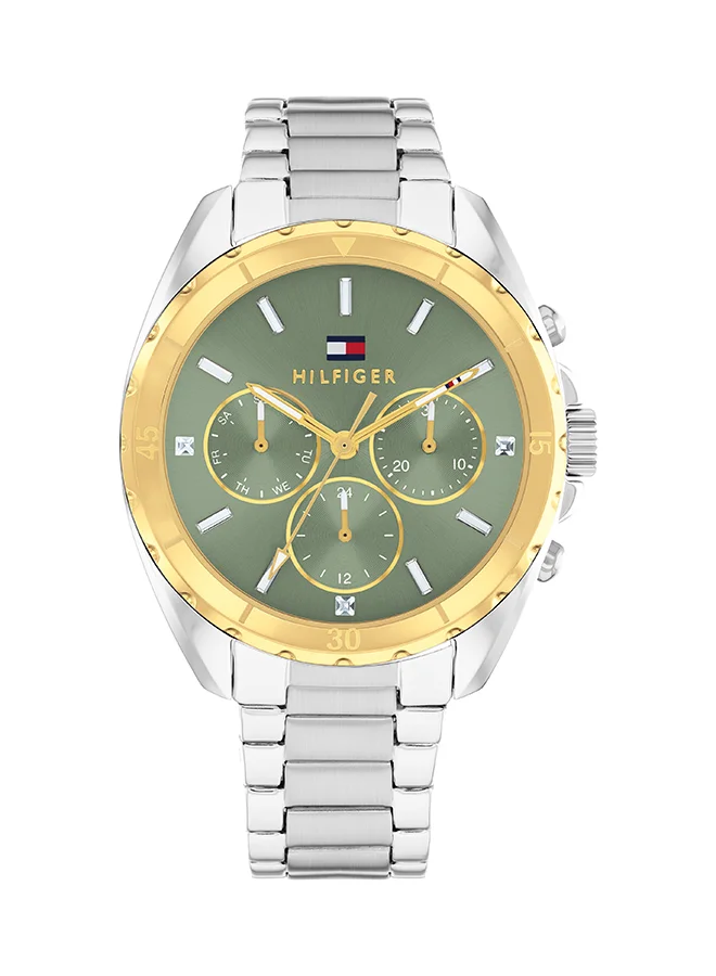 Premium Round Analog Quartz Watch for Women with Green Case and Stainless Steel Band (One Size) 7pskq