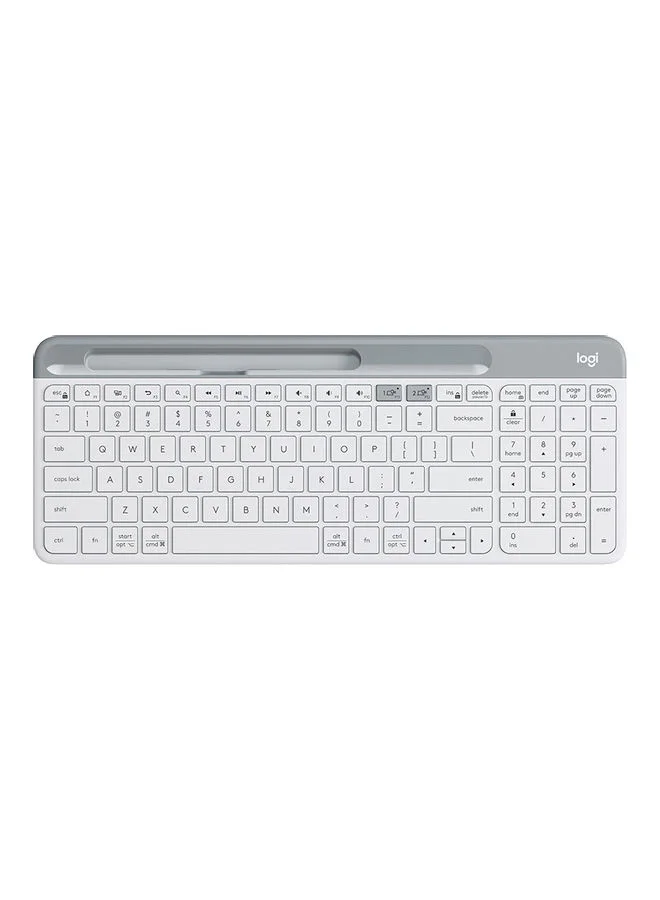 Slim Multi-Device Wireless Keyboard with Arabic Layout, Bluetooth and USB Receiver Connectivity, Compact Design for Desktop, Tablet, and Smartphone (White) n3l5k