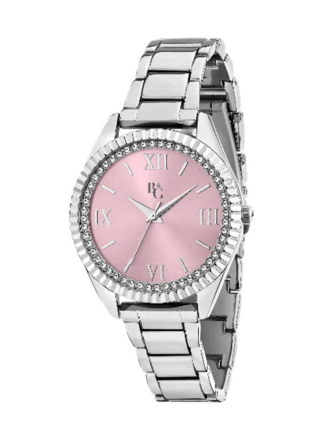 B&G Women's Analog Quartz Watch with Silver Alloy Band and Pink Round Dial (35mm) t46m8