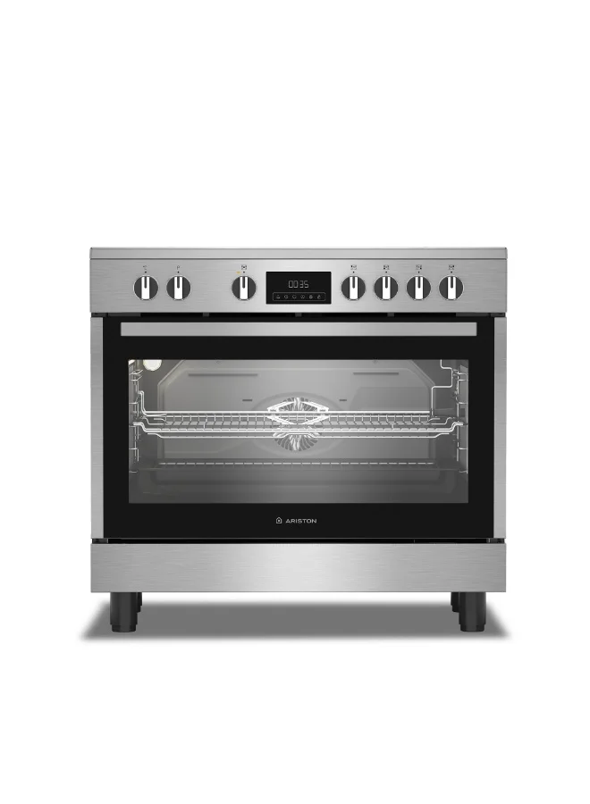 Premium Freestanding Electric Cooker with Fan-Assisted Oven and Ceramic Glass Top (Stainless Steel, 90x60 cm) pcyfm
