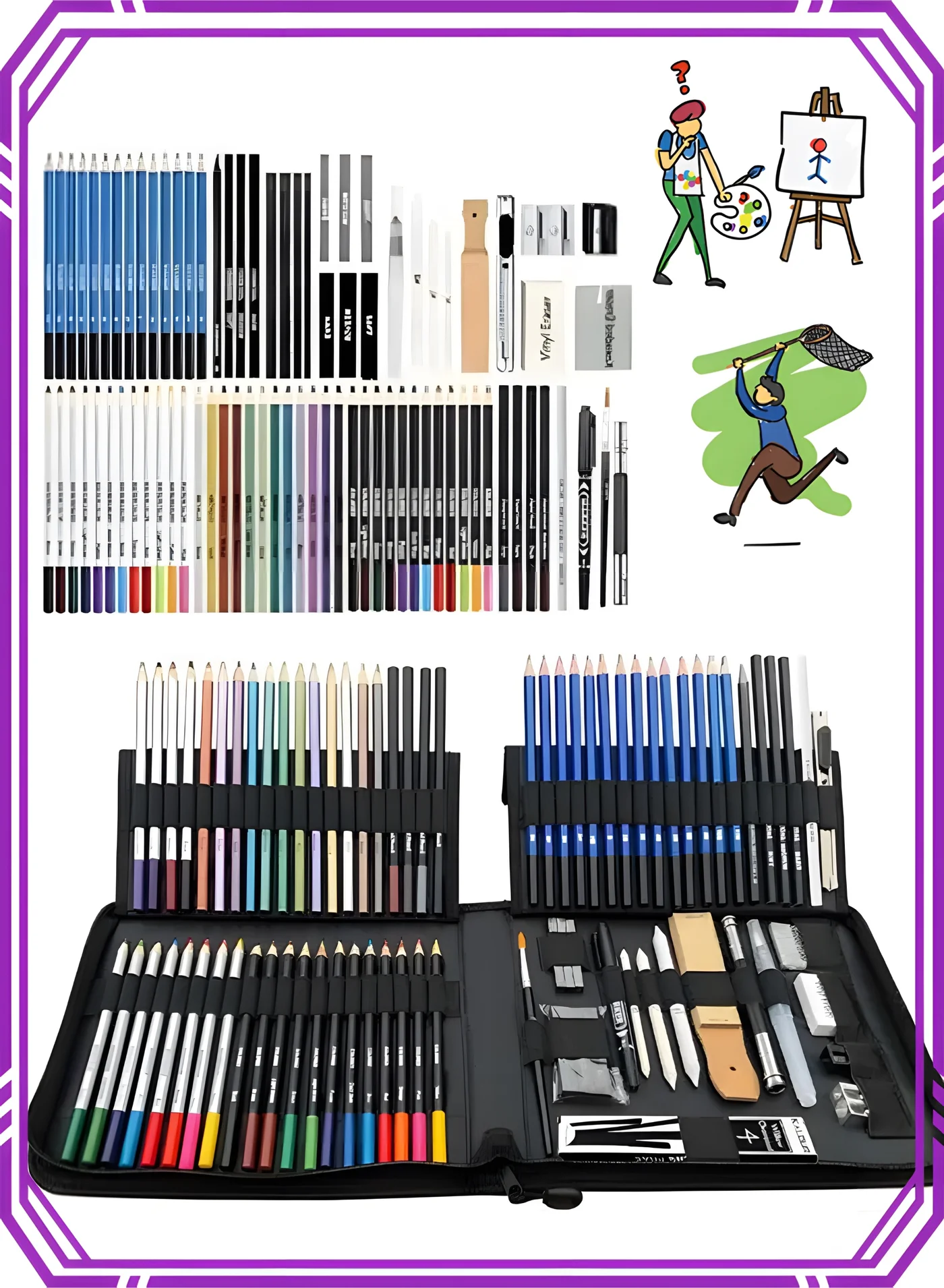 KALOUR 82-Piece Professional Drawing and Sketching Art Set with Colored, Graphite, Charcoal, Watercolor, Metallic, and Pastel Pencils for Beginners (82 Pack) md4n3