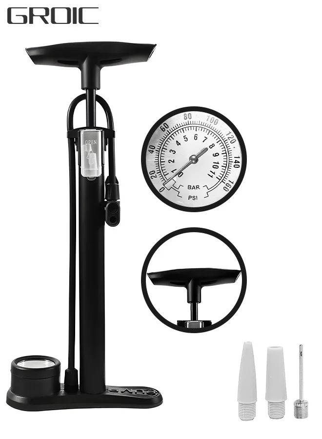 GROIC Portable Bike Pump with Pressure Gauge (160 PSI, Presta and Schrader Valve Compatible) for Bicycles, Motorcycles, and Sports Balls wty5n