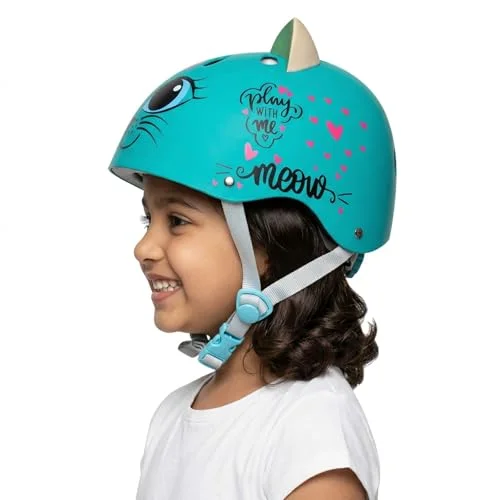 STREETJAM Kids Kitty Cat Cycle Helmet with Adjustable Dial and Hard Shell (Green, 5-8 Years) n4qqa