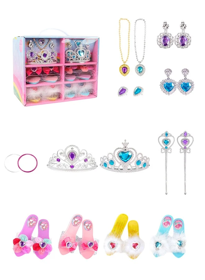 DMG TECH Princess Dress Up Shoes and Pretend Jewelry Set for Kids Role Play Activity (Multi-Color, 1 Set) twzup