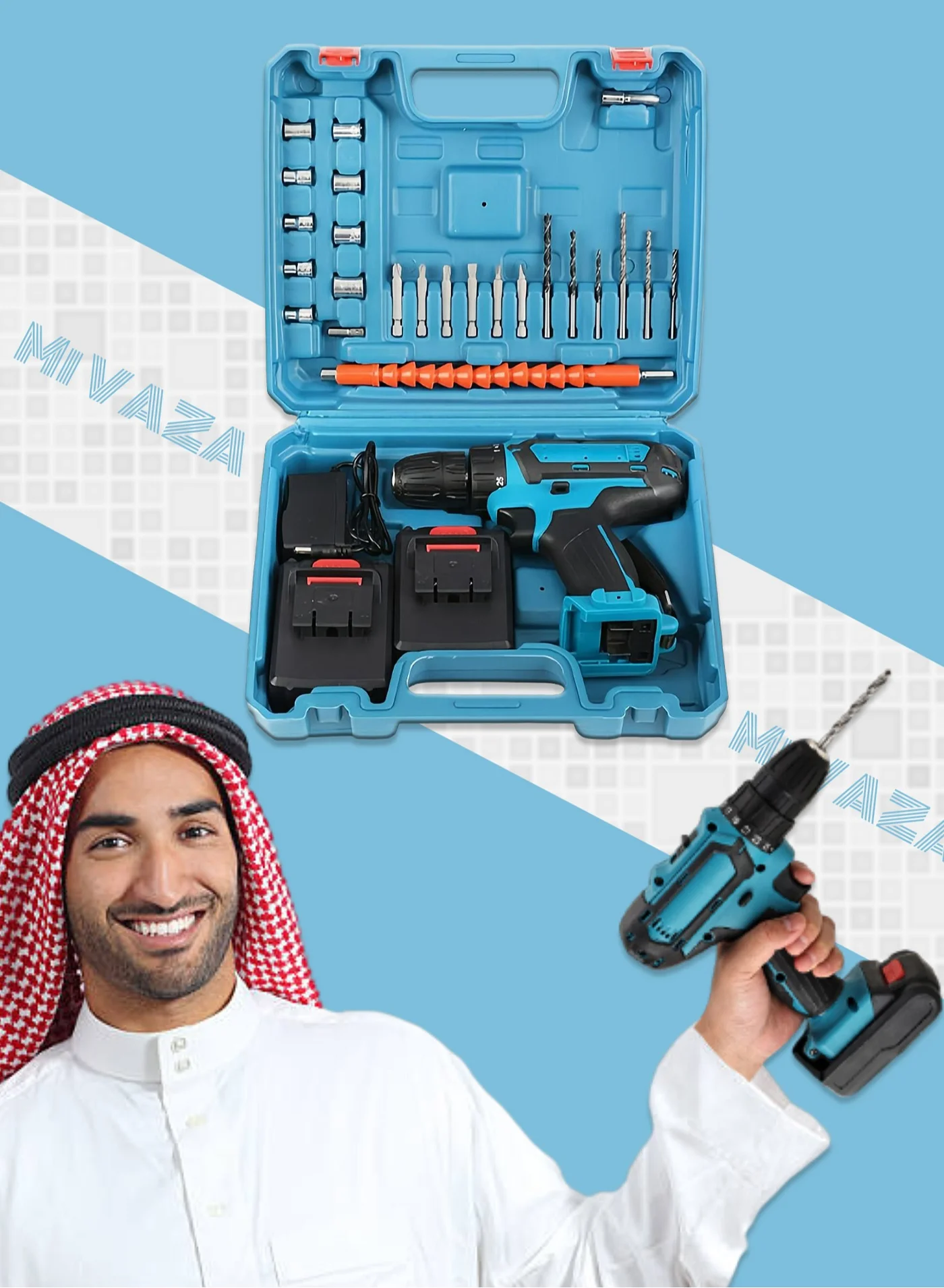 Mi VAZA Cordless Electric Drill Kit 21V Impact Driver with Rechargeable Batteries and Drill Bit Set (2 Batteries, 1 Kit) 0hns6
