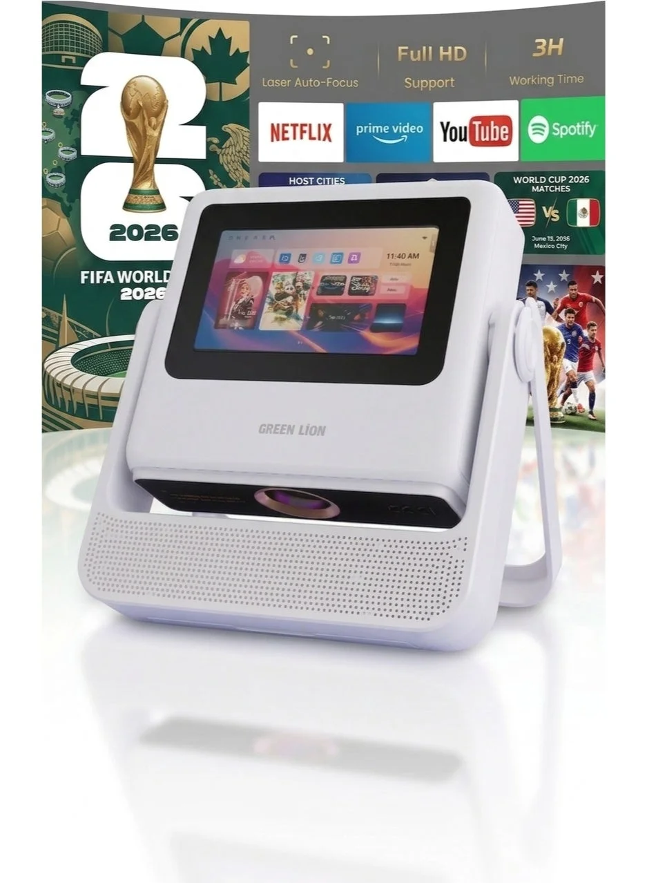 Green Lion Orion 2 Smart Projector 64W 4K Support with Android 12 Dual Band Wi-Fi and Auto Focus (White) fbr91