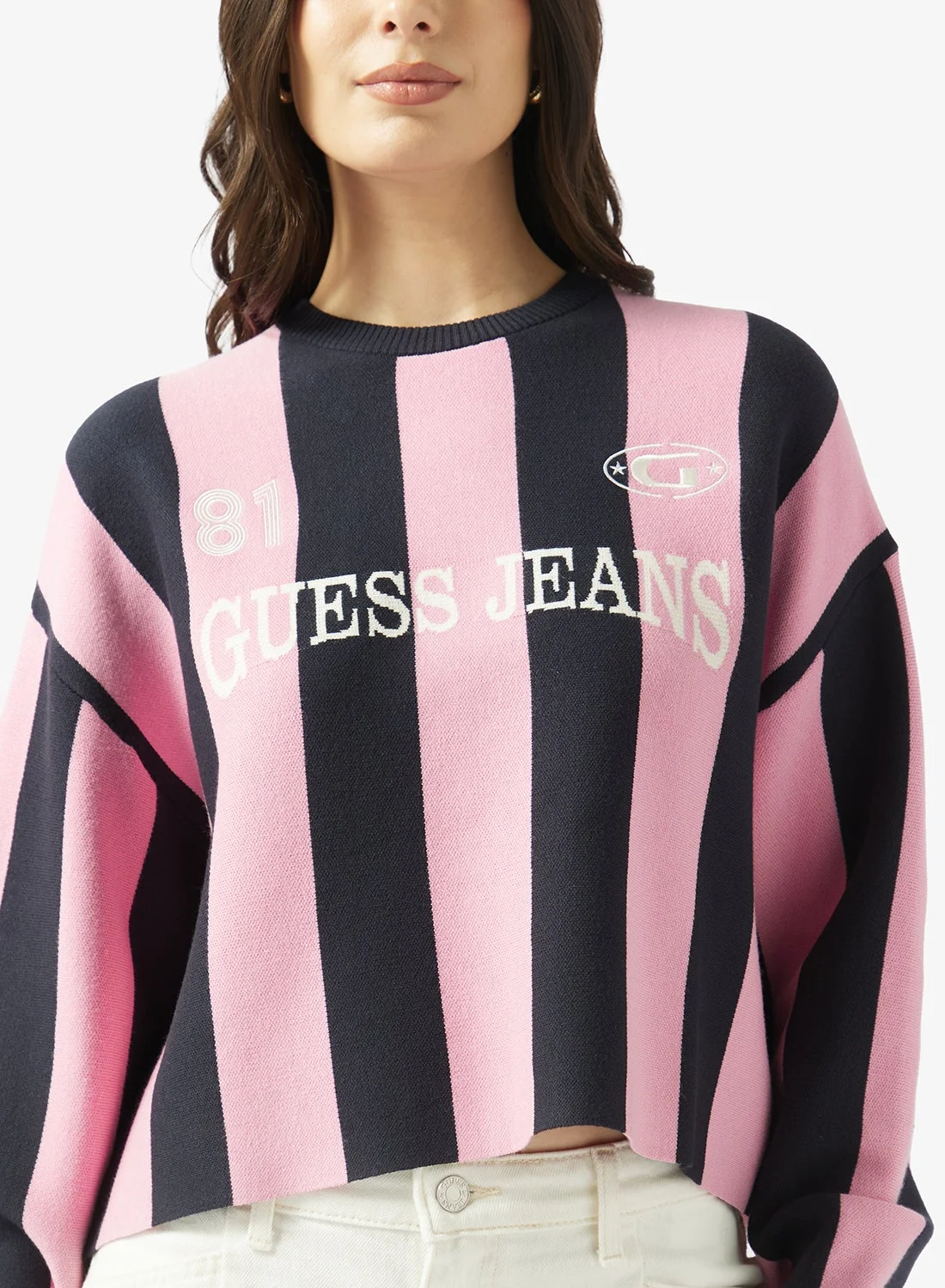 Premium Striped Crew Neck Long Sleeve Sweater for Women (Casual Knitwear, Multi-Color, Size M) h5yol