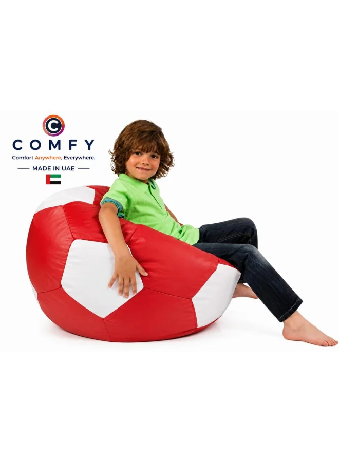 Comfy Football Bean Bag Chair Premium Faux Leather Seating for Kids and Teens (Red, 80x50cm) 9zvvl