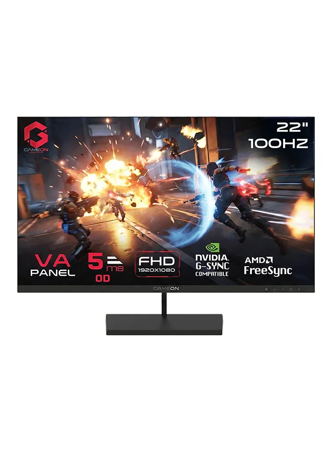 GAMEON 22 Inch FHD LED Monitor 1080p 100Hz 5ms Adaptive-Sync Display with Built-in Speakers (Black, 22 Inch) cj4on
