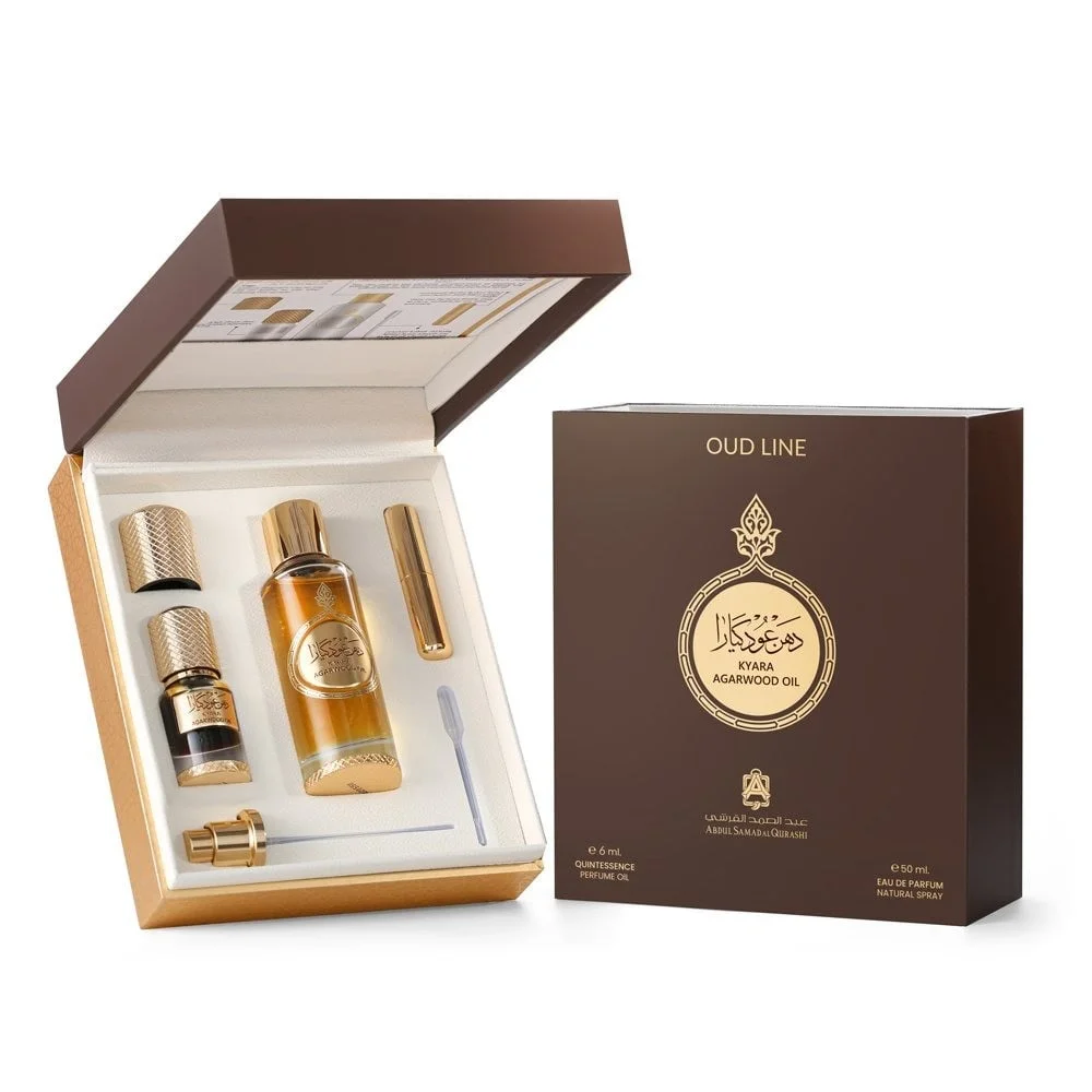 Abdul Samad Al Qurashi Kyara Agarwood Perfume Set (6mL Oil and 50mL Spray) Premium Oriental Fragrance for Men and Women rt3yw