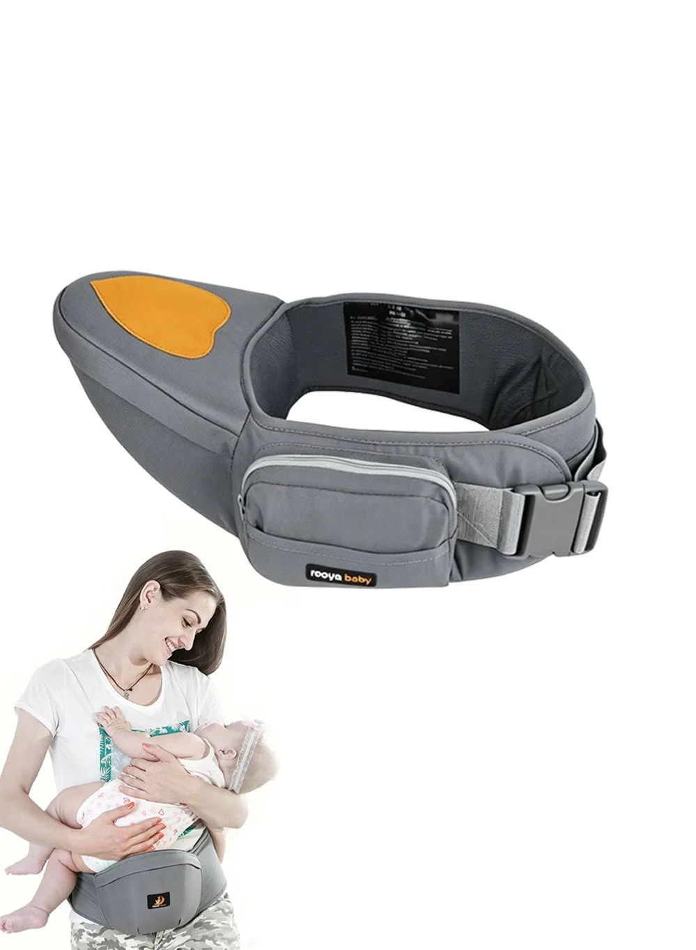 ROOYA BABY Ergonomic Hip Seat Baby Carrier with Storage Bag (Adjustable Waistband, Breathable, Lightweight, 1 Pack) h2vk5