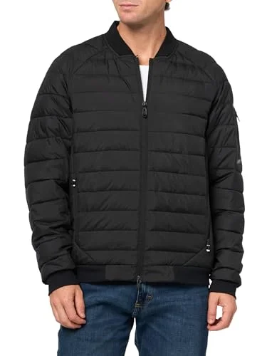 Premium Lightweight Nylon Puffer Bomber Jacket for Men (Black, L) 54nz4