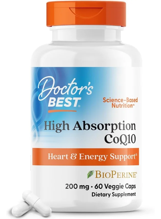 Doctor's Best High Absorption CoQ10 Supplement (200mg, 60 Veggie Caps) Premium Energy Support for Adults vuvtd
