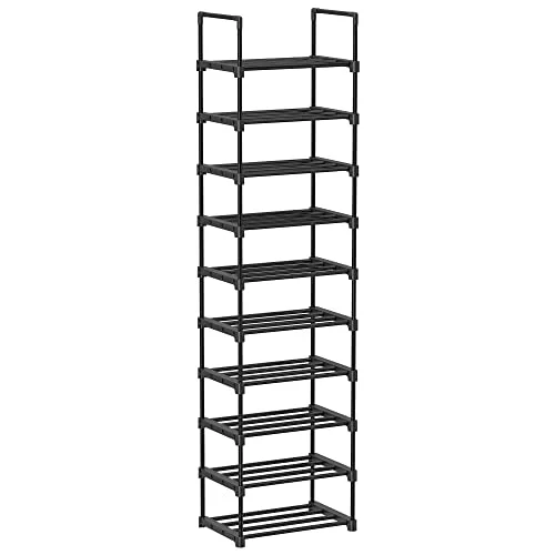 Premium 10-Tier Metal Shoe Rack Organizer Space-Saving Entryway Storage Shelf (Black, 174 x 45 x 30 cm) q7vwt
