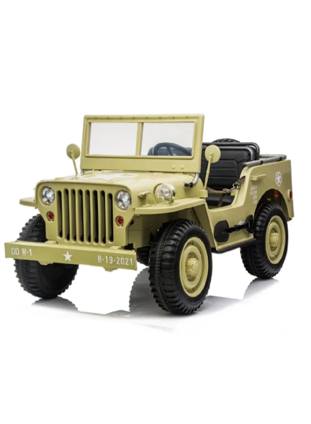 Premium Military Style Ride-On Off-Road Vehicle (Light Green, 3-Seater) g51h6
