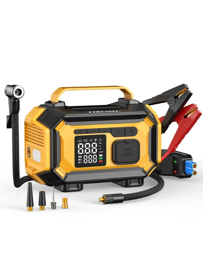 FOWAWU 8000A Portable Car Jump Starter with Air Compressor and Power Bank (Heavy-Duty, 10.0L Diesel Compatible) 35c3i