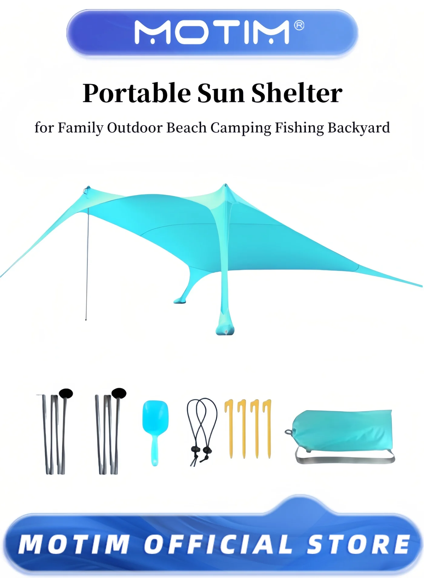 Motim Portable Beach Sun Shelter Tent with Windproof Ropes for Family Outdoor Camping and Backyard Picnics (200x210x150cm) mviny