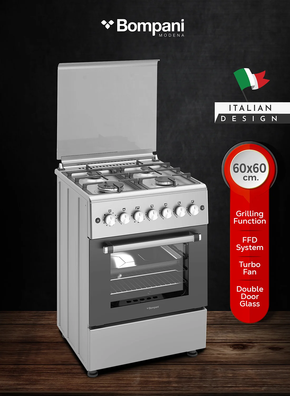 Premium 4-Burner Gas Cooking Range with Mechanical Timer and Grill (Silver, 60x60cm) tpl99