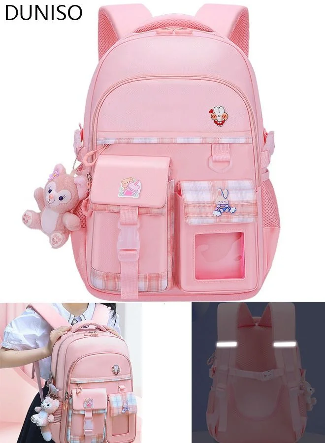 DUNISO Girls School Backpack Premium Lightweight Book Bag with Multiple Compartments for Students (Pink, 40x30x15 cm) ytvb9