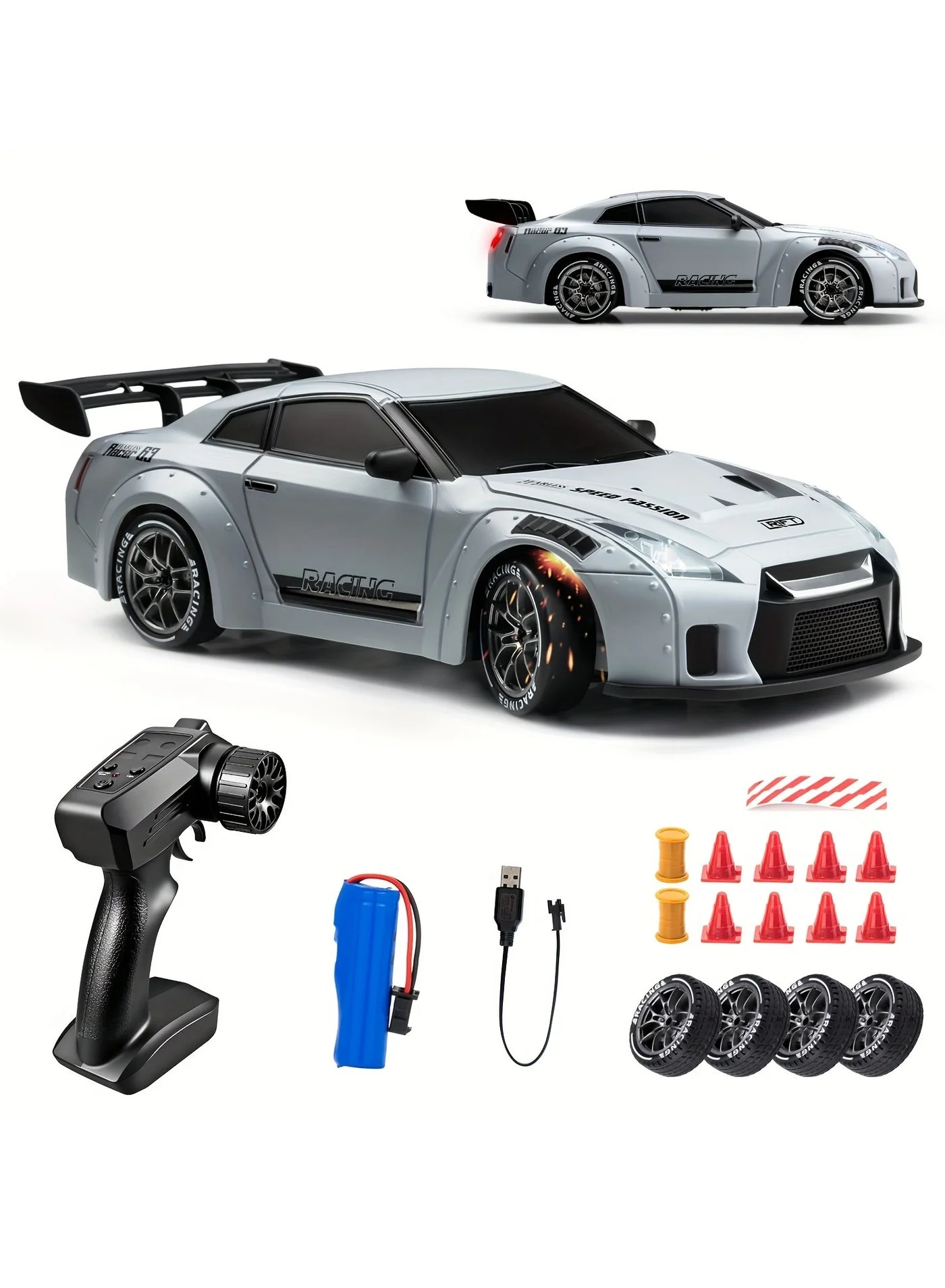 HOBB 1:24 Scale RC Drifting Car High-Speed Remote Control Vehicle with 2.4GHz Wireless Controller (Blue, 18 cm) l7t26
