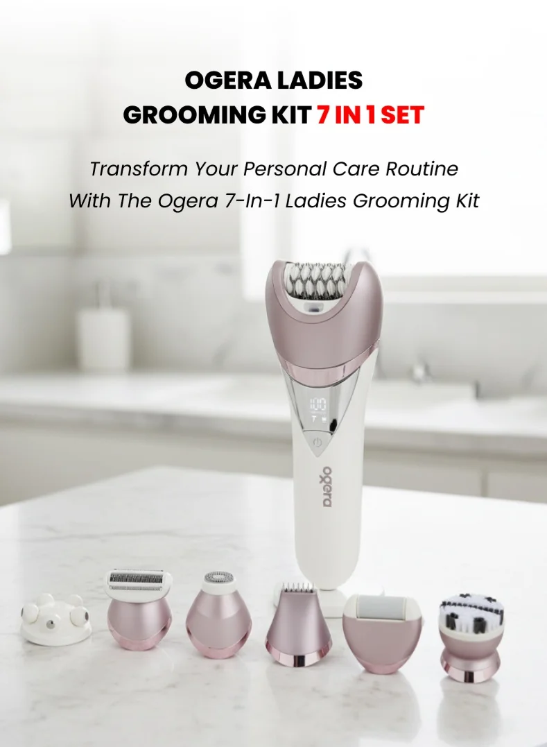 Ogera 7-in-1 Ladies Grooming Kit Rechargeable Hair Removal and Beauty Care Device with LED Display (White, 1 Set) e623b