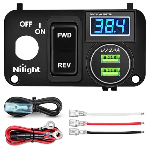 Nilight Golf Cart Console Switch Panel with Dual USB Charger and LED Voltmeter (9V-48V DC, 1 Piece) ur1qi