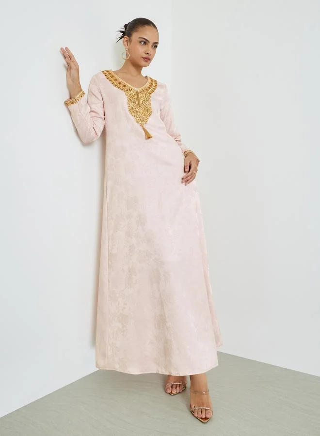 Amirah Light Pink Embroidered Lace Jalabiya Premium Traditional Kaftan Dress for Women x79yo