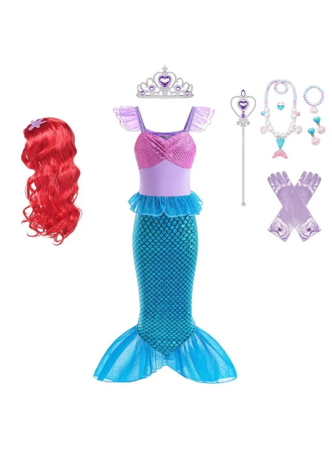KOWVOWZ Mermaid Princess Dress Costume for Girls Premium Cosplay Outfit with Accessories (Multicolor, 120cm) l1xgw