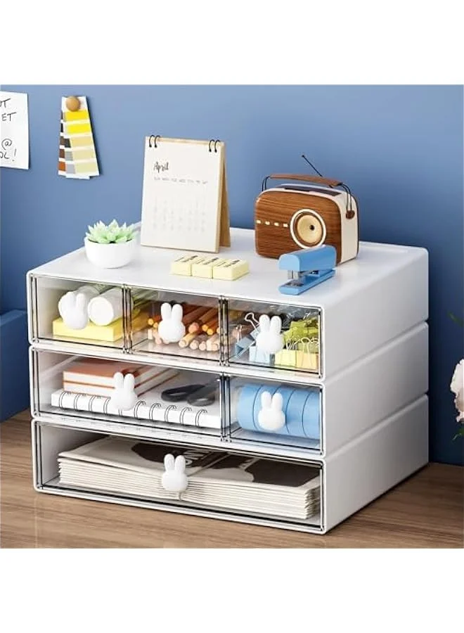 TRASSLE Desk Organizer with 4 Drawers, Clear Plastic Desktop Storage Box for Office Supplies (25 cm x 17 cm x 15 cm) 0a0sj