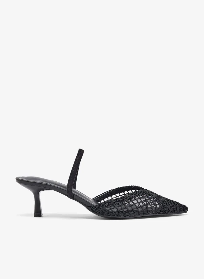 ELLA Lace Detail Strap Mid Heel Pumps Elegant Pointed Toe Footwear for Women (Black, 38 EU) iam5c