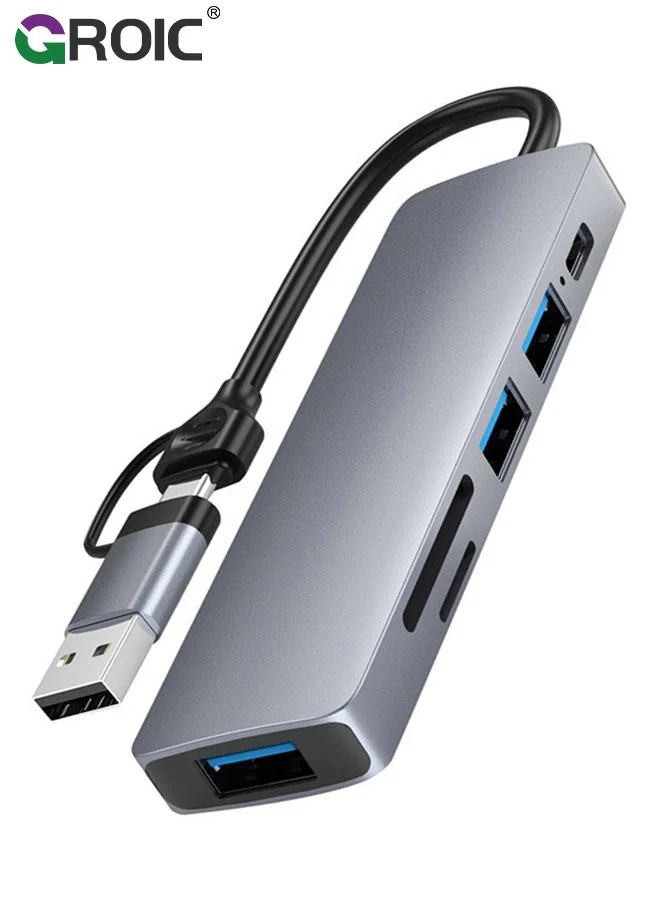 GROIC 5-in-1 USB-C Hub HDMI Adapter 4K Multiport Converter with 55W PD and SD/TF Card Reader (15cm Cable) 2arie