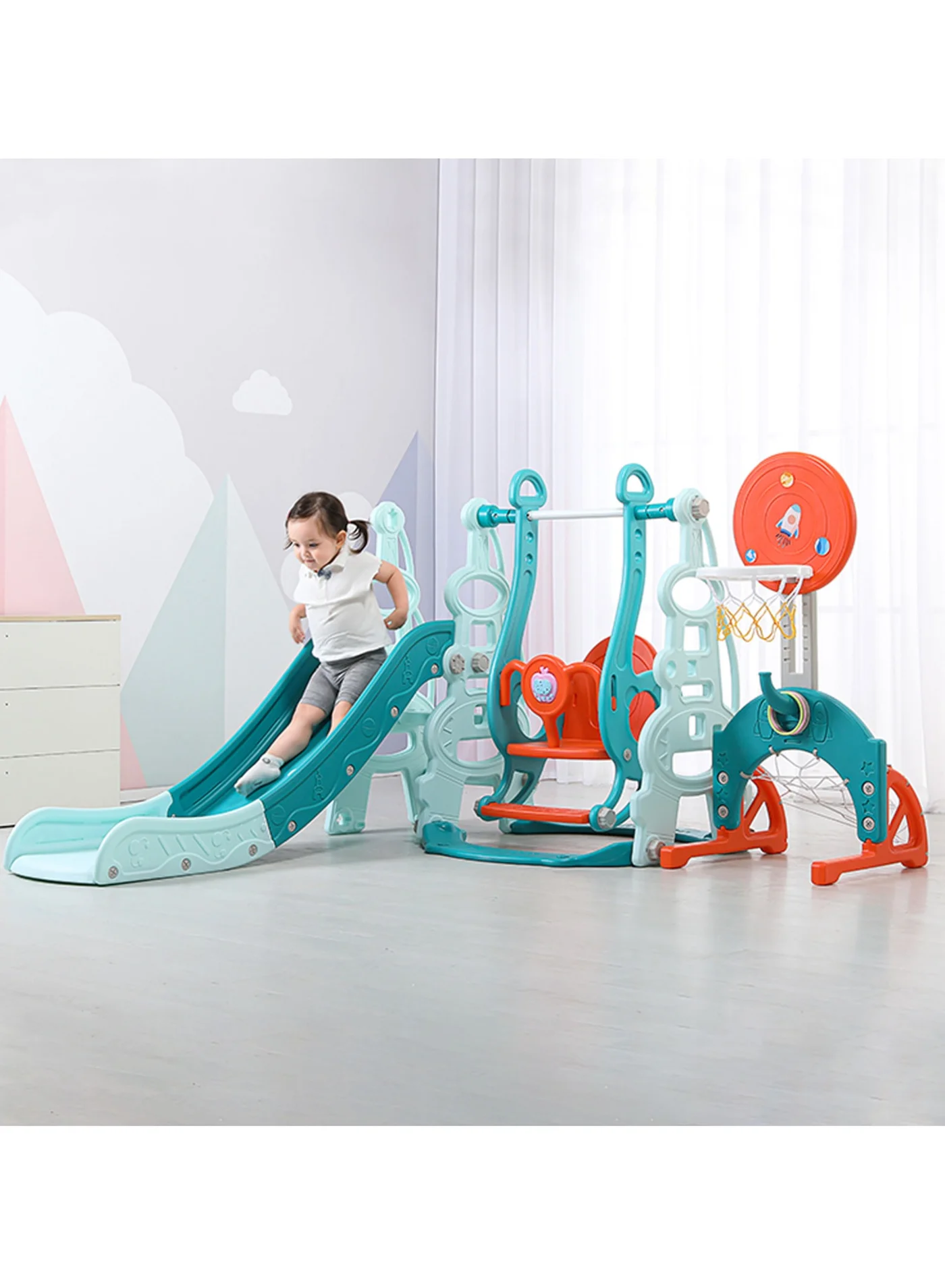 TDOO 6-in-1 Kids Climber and Swing Playset with Basketball Hoop and Football Gate for Indoor and Outdoor Play (Multicolor) zrgtk