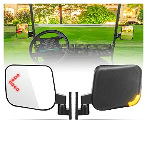 Premium Golf Cart Side Mirrors with LED Turn Signal Lights Universal Fit for Utility Vehicles (Black, 1 Pair) pfp02