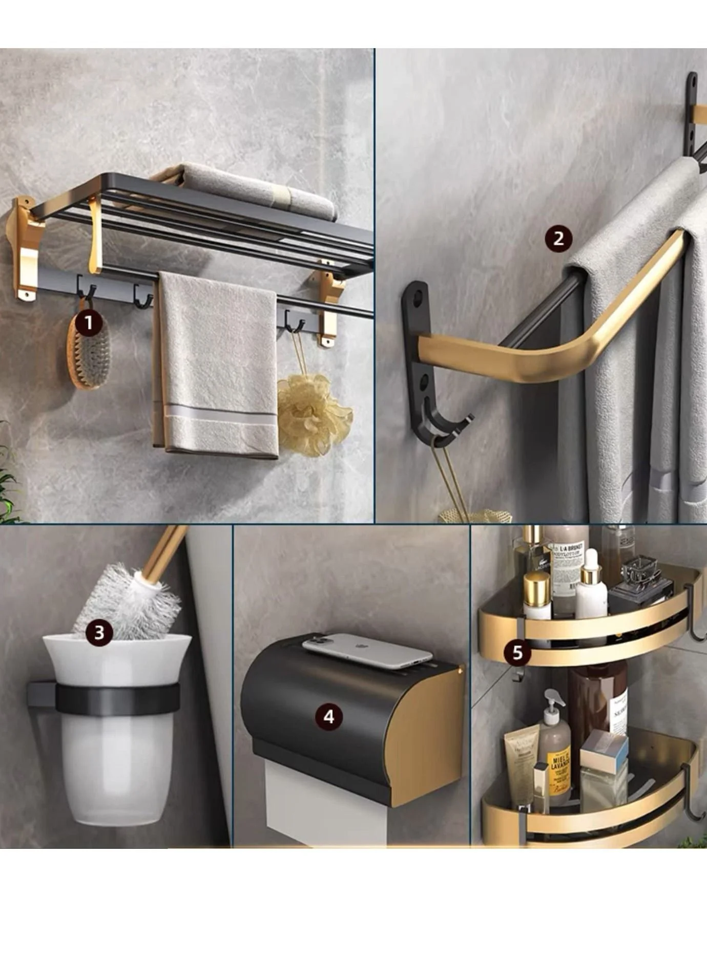 GT-Wheel 5-Piece Bathroom Hardware Accessory Set Wall-Mounted Organizer Kit (Premium Stainless Steel, 5-Piece Set) rweui