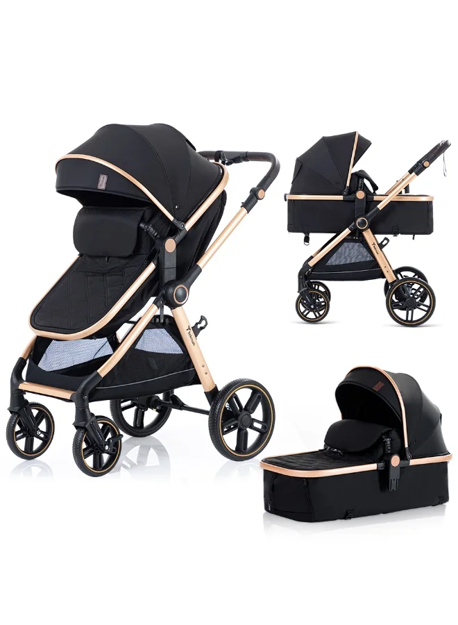 TEKNUM 3-in-1 Travel Prime Stroller Premium Lightweight Foldable Pushchair for Infants and Toddlers (Black) q69k6