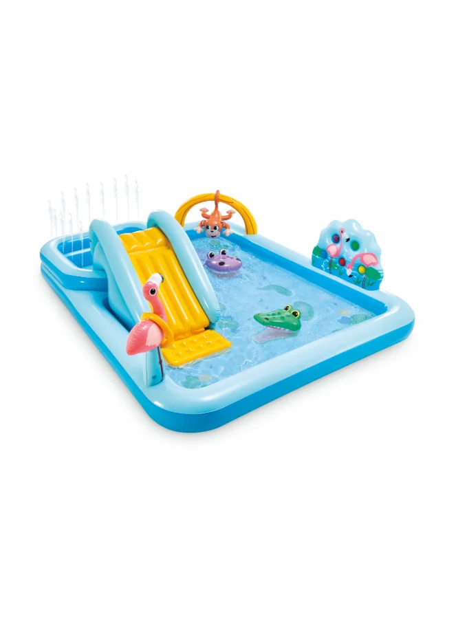 Premium Inflatable Jungle Adventure Play Center with Integrated Slide and Water Sprayer (244cm x 198cm x 71cm) vpvbb