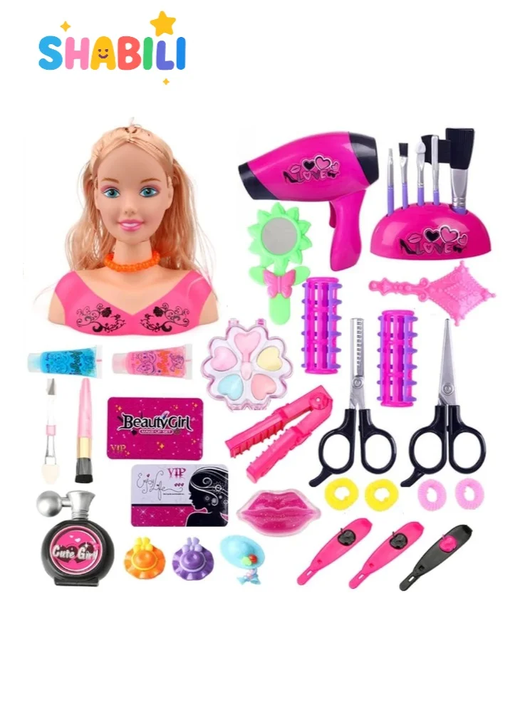 SHABILI Kids Hairdressing and Makeup Styling Head Doll Set with Salon Accessories (10-Piece Set) rmaec
