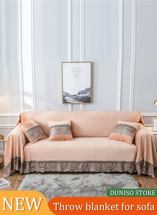 DUNISO Chenille Sofa Blanket with Tassels, Premium Furniture Protective Cover, Dustproof and Anti-Slip Throw for Living Room (200 x 260 cm) ghq70