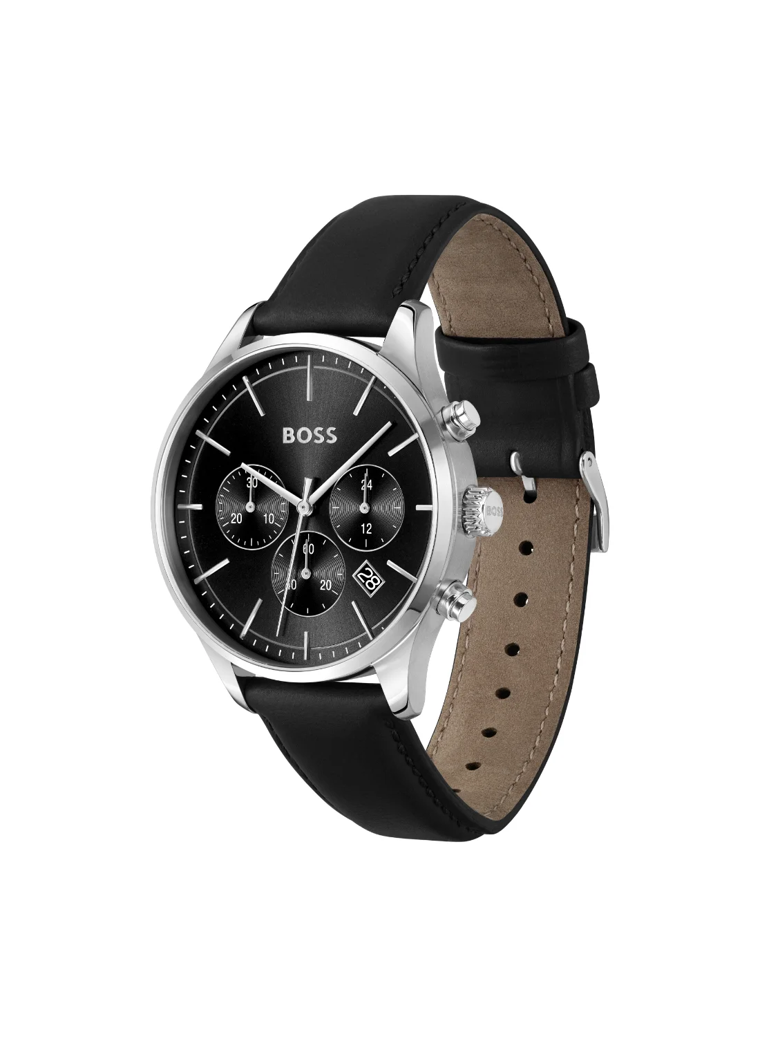 Premium Chronograph Men's Watch with Black Case and Leather Strap (42mm) kznoz